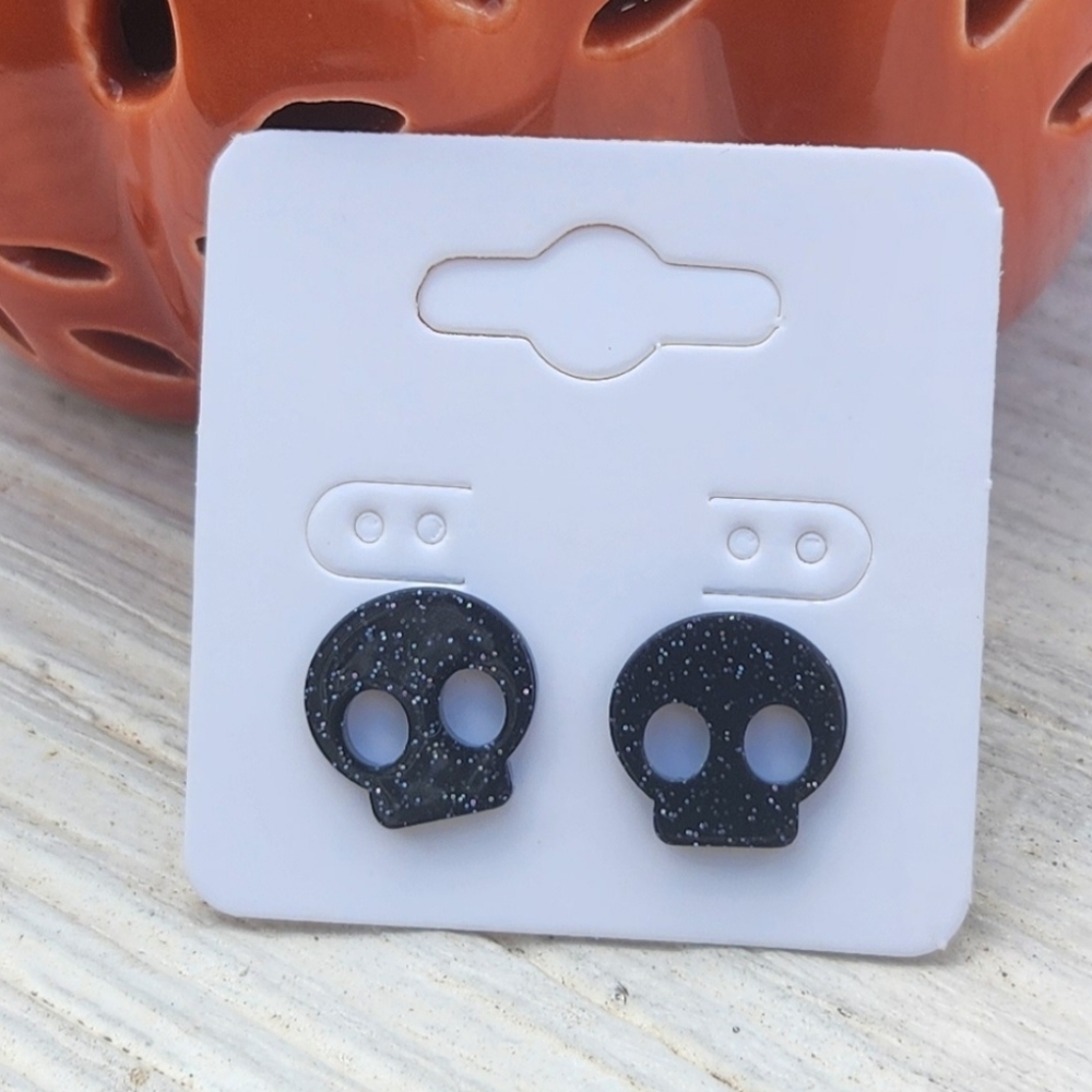 Sparkling Black Skull Earrings